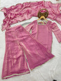Latest Designer Fendi Satin Salwar Kameez Embellishment Mirror Work With Lace Border