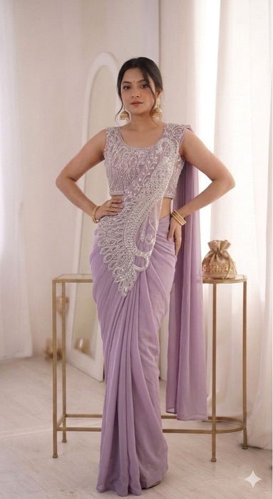 Designer Ready To Wear Saree With  Embroidery And Sequence Work