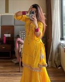 DESIGNER HEAVY EMBROIDERY AND SEQUENCE WORK TOP - PLAZZO WITH DUPATTA