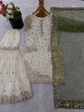 Latest Designer Pure Fendy Silk With Heavy Embroidery Sequence Work Top-Bottom And Dupatta Set