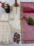 Latest Designer Pure Fendy Silk With Heavy Embroidery Sequence Work Top-Bottom And Dupatta Set
