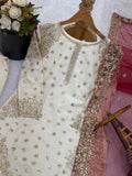 Latest Designer Pure Fendy Silk With Heavy Embroidery Sequence Work Top-Bottom And Dupatta Set