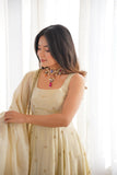 New Designer Cosmos Gold With Embroidery Work Gown And Dupatta Set