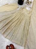 New Designer Cosmos Gold With Embroidery Work Gown And Dupatta Set
