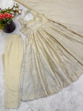 New Designer Cosmos Gold With Embroidery Work Gown And Dupatta Set