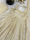 New Designer Cosmos Gold With Embroidery Work Gown And Dupatta Set