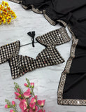 Lates French Crape Silk Saree With Beautiful Heavy Real Mirror Work
