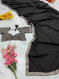 Lates French Crape Silk Saree With Beautiful Heavy Real Mirror Work