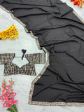 Lates French Crape Silk Saree With Beautiful Heavy Real Mirror Work
