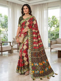 Soft Vichitra Silk with Designer Printed Patola Design with Designer floral embroidered Lace border Saree