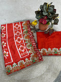 Soft Vichitra Silk with Designer Printed Patola Design with Designer floral embroidered Lace border Saree