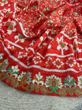 Soft Vichitra Silk with Designer Printed Patola Design with Designer floral embroidered Lace border Saree