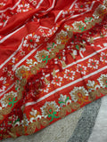Soft Vichitra Silk with Designer Printed Patola Design with Designer floral embroidered Lace border Saree