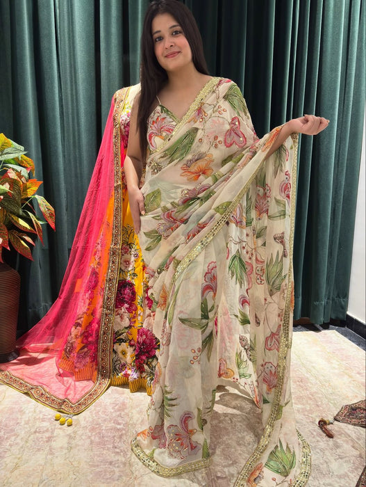 Latest Tabby Silk Printed Saree With Beautiful Sequins Work