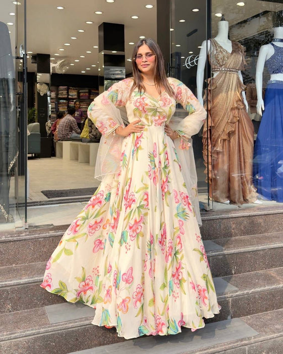 DESIGNER HEAVY FAUX GEOORGETTE DIGITAL PRINT GOWN-BOTTOM AND DUPATTA SET