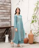 DESIGNER WEAR EXCLUSIVE SUIT IN SEQUENCE EMBROIDERED ROMAN SILK FABRIC TOP AND PANT WITH DUPATTA PAIR