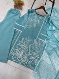 DESIGNER WEAR EXCLUSIVE SUIT IN SEQUENCE EMBROIDERED ROMAN SILK FABRIC TOP AND PANT WITH DUPATTA PAIR