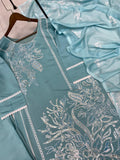 DESIGNER WEAR EXCLUSIVE SUIT IN SEQUENCE EMBROIDERED ROMAN SILK FABRIC TOP AND PANT WITH DUPATTA PAIR