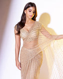 Bollywood Suhana Khan Inspired Mono Net Saree With Sequins And Embroidery Work