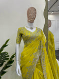 Designer Saree on Tibby silk Fabric with Thread & Sequence work and Blouse