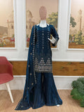 NEW LAUNCHING 3 PIECES KURTI, PLAZZO & DUPATTA WITH ORIGINAL BEADS CUT DANA WORK