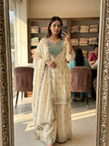 New Designer Chinon Silk Sharara Suit & Dupatta Set