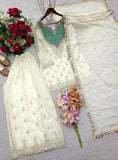 New Designer Chinon Silk Sharara Suit & Dupatta Set