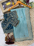 Beautiful Soft Rangoli Silk Sequence Embroidery Work Sare