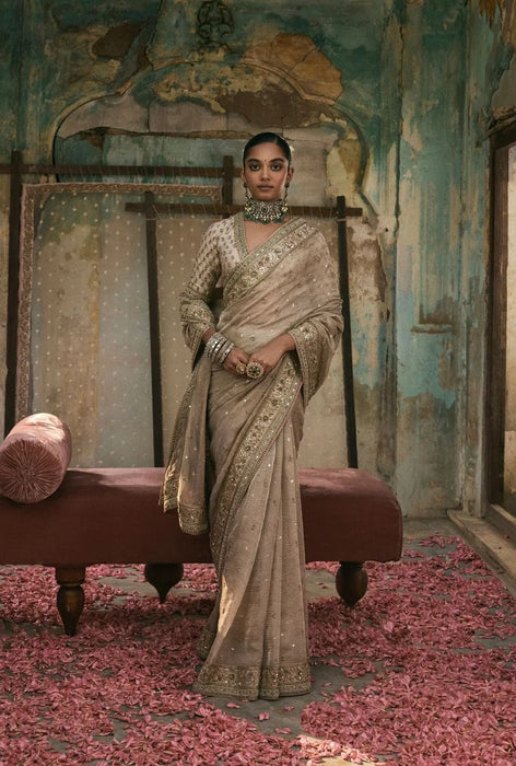 Premium Gold Crush Saree Embellished With Beautiful Sequins Work And Coding Work