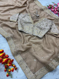 Premium Gold Crush Saree Embellished With Beautiful Sequins Work And Coding Work