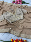 Premium Gold Crush Saree Embellished With Beautiful Sequins Work And Coding Work
