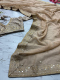 Premium Gold Crush Saree Embellished With Beautiful Sequins Work And Coding Work
