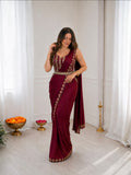 Beautiful Heavy Crep Silk Designer Saree With Embroidery
