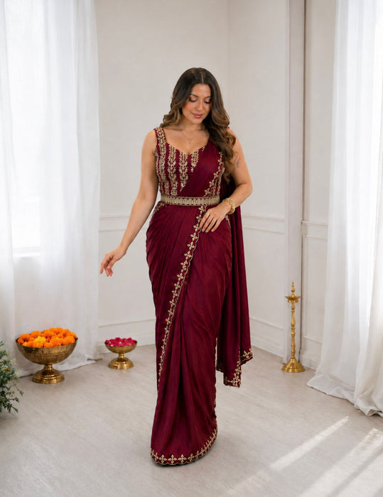 Beautiful Heavy Crep Silk Designer Saree With Embroidery