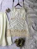 LATEST DESIGNER PLAZZO SUIT WITH SEQUENCE EMBROIDERY & CUT WORK