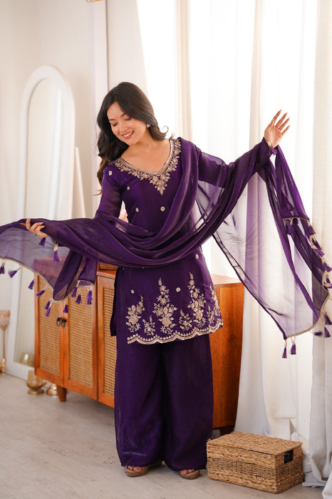 Fendi Silk with Heavy Embroidery Beads Sequence & Thread Work With Latkan Salwar Kameez