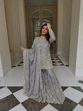 Pure Heavy Gmy Silk With Heavy Embroidery Sequence Work with Real Mirror Hand Work Top-Bottom And Dupatta Set