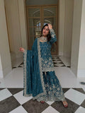 Pure Heavy Gmy Silk With Heavy Embroidery Sequence Work with Real Mirror Hand Work Top-Bottom And Dupatta Set