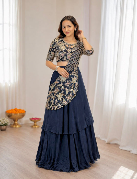Latest Designer  Doubel layer Style Lehenga Choli Set With Embroidery Work