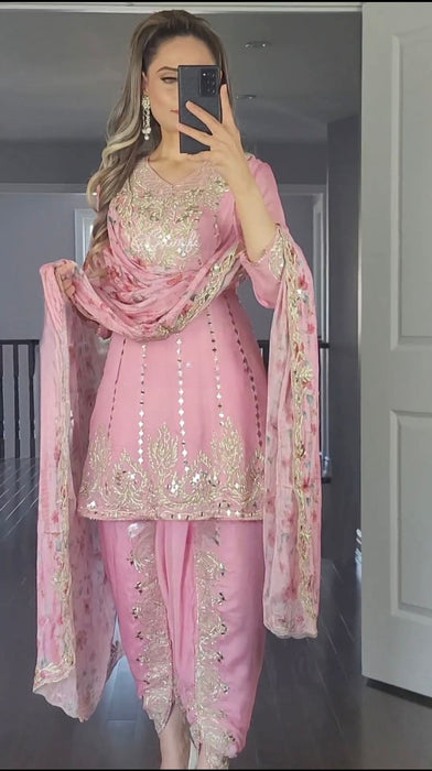 Faux Georgette With Heavy Embroidery 5mm Sequence Work With Sleeve Salwar Kameez