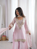 PARTY WEAR  4 PIECE REAL MIRROR AND EMBROIDERY WORKED BLOUSE-TOP, PLAZZO WITH DUPATTA