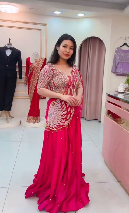 NEW DESIGNER PARTY WEAR LAHENGA SAREE WITH STITCH BLOUSE WITH EMBROIDERY WORK