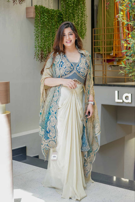 Super Hit New Designer Indo-Western Draped Saree Set
