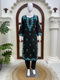 Roman silk with Soft Micro Cotton Lining with Thread work Co-Ord Set
