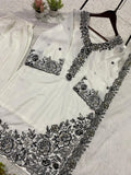 DESIGNER  FRANCH CRAPE SILK  TOP PLAZZO AND  DUPATTA  SET WITH EMBROIDERY WORKED