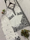 DESIGNER  FRANCH CRAPE SILK  TOP PLAZZO AND  DUPATTA  SET WITH EMBROIDERY WORKED