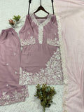 DESIGNER  FRANCH CRAPE SILK  TOP PLAZZO AND  DUPATTA  SET WITH EMBROIDERY WORKED