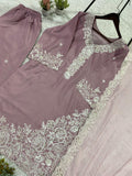 DESIGNER  FRANCH CRAPE SILK  TOP PLAZZO AND  DUPATTA  SET WITH EMBROIDERY WORKED