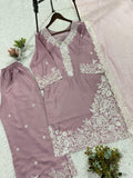 DESIGNER  FRANCH CRAPE SILK  TOP PLAZZO AND  DUPATTA  SET WITH EMBROIDERY WORKED