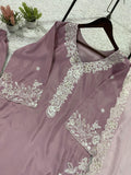 DESIGNER  FRANCH CRAPE SILK  TOP PLAZZO AND  DUPATTA  SET WITH EMBROIDERY WORKED